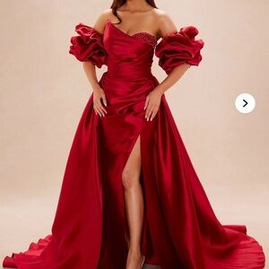 Elegant Red Off-Shoulder Evening Gown